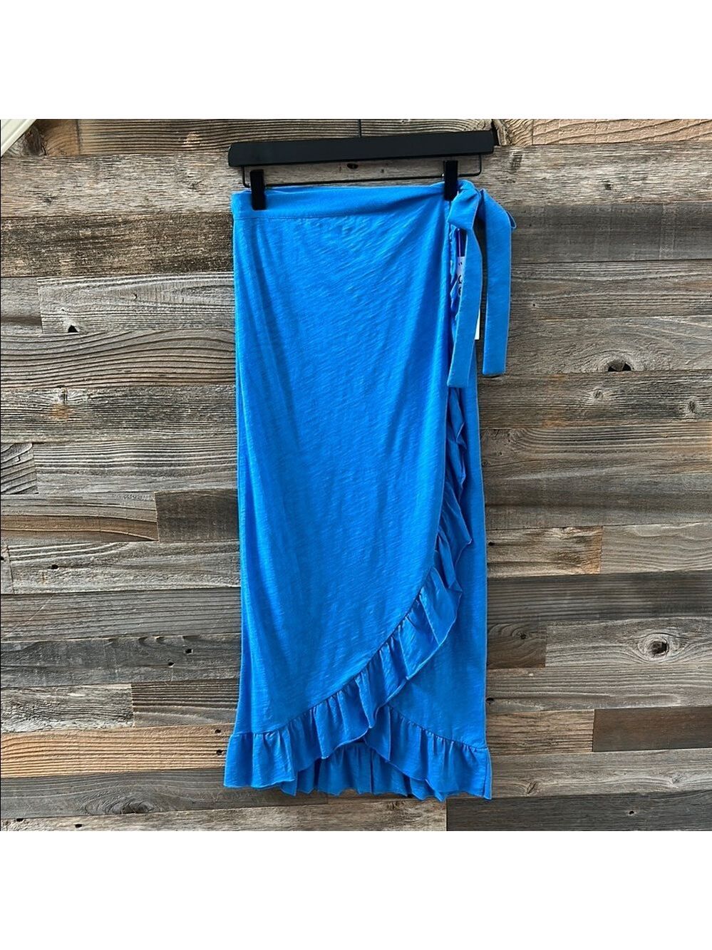 NWT Goldie Slub Ruffle Wrap Midi Skirt Size Small 100% Pima Cotton Royal Blue